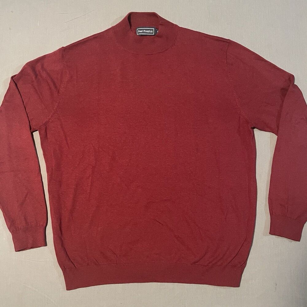 Paul Fredrick Sweater Mens XL Silk Cashmere Blend Mockneck Pullover Burgundy